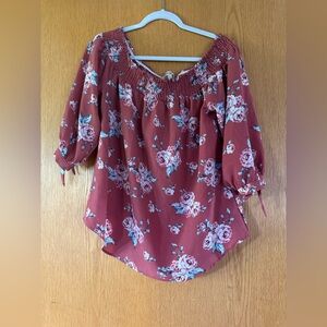 Wishful Park Floral Burgundy Blouse